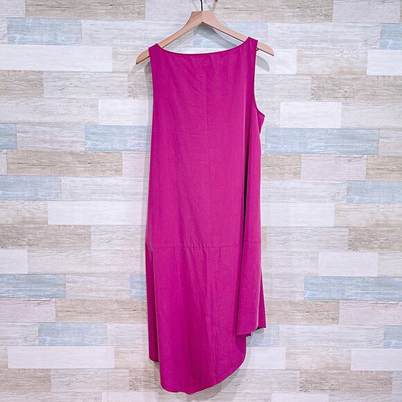 EILEEN FISHER Tencel Asymmetric Hem Midi Tank Dress Pink V Neck Womens Medium - Picture 5 of 8